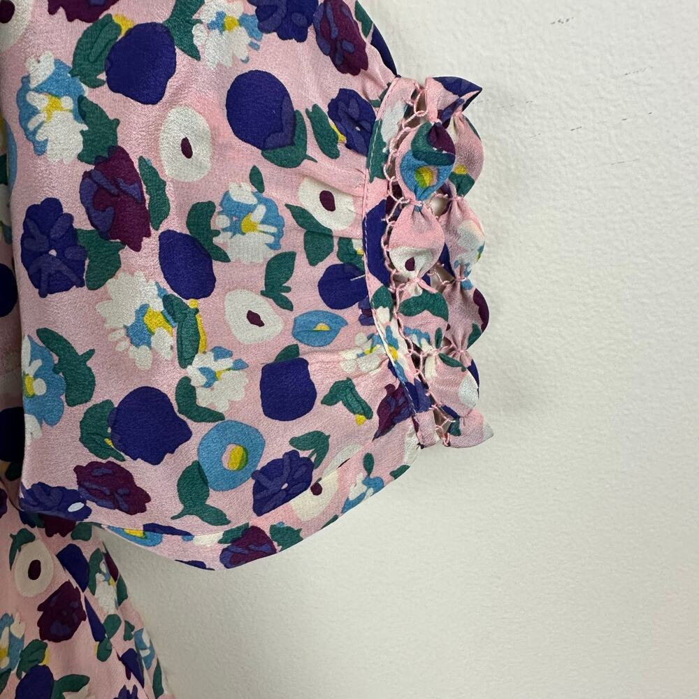 Rebecca Taylor Silk Floral Long Sleeve Blouse Pink Purple Romantic Top Size 4 - Picture 5 of 9